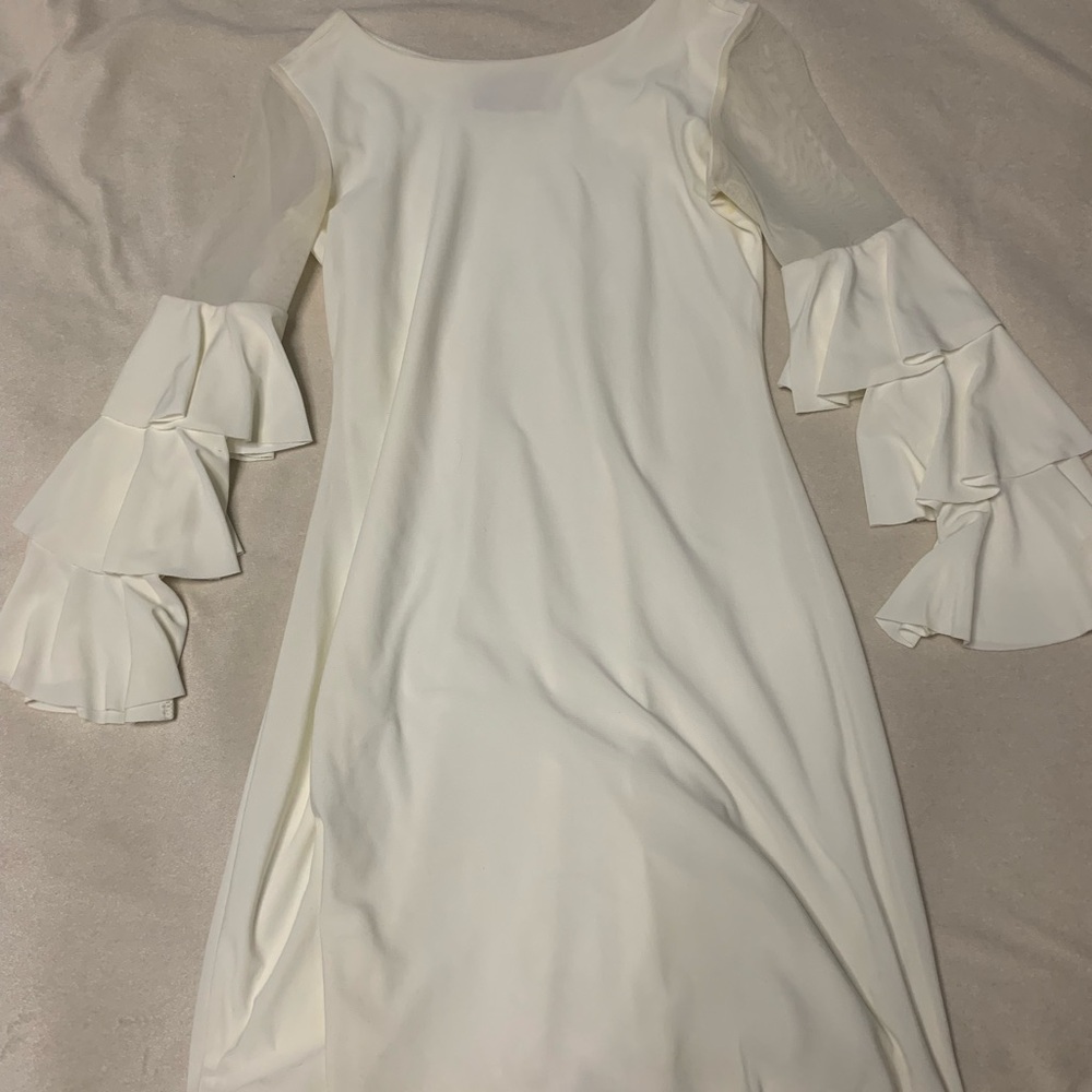 Un Deux Trois Cream Ruffle Sleeve Dress